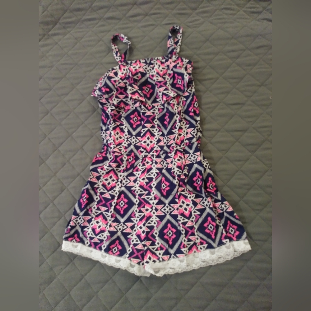 Pink and Blue Patterned Kids Romper